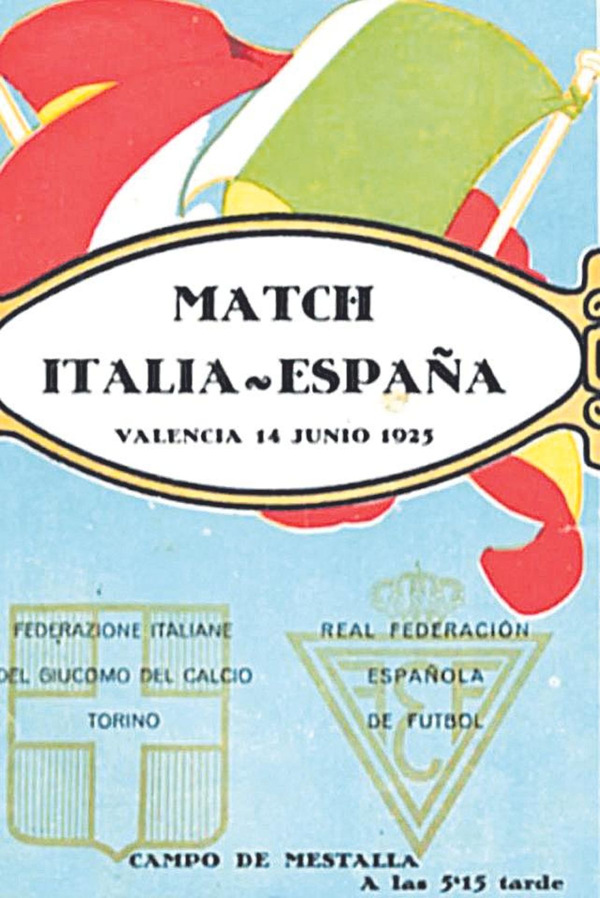Cartel del partido entre Italia y España en Mestalla