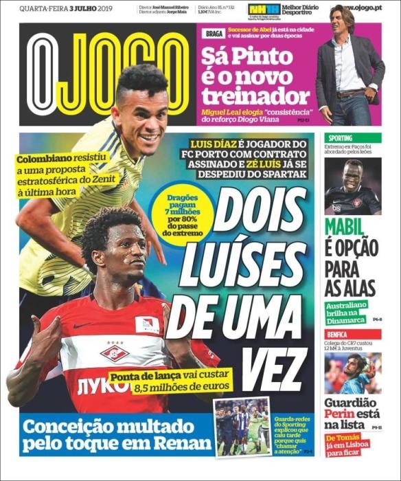 Portada O JOGO jueves 4 de julio 2019