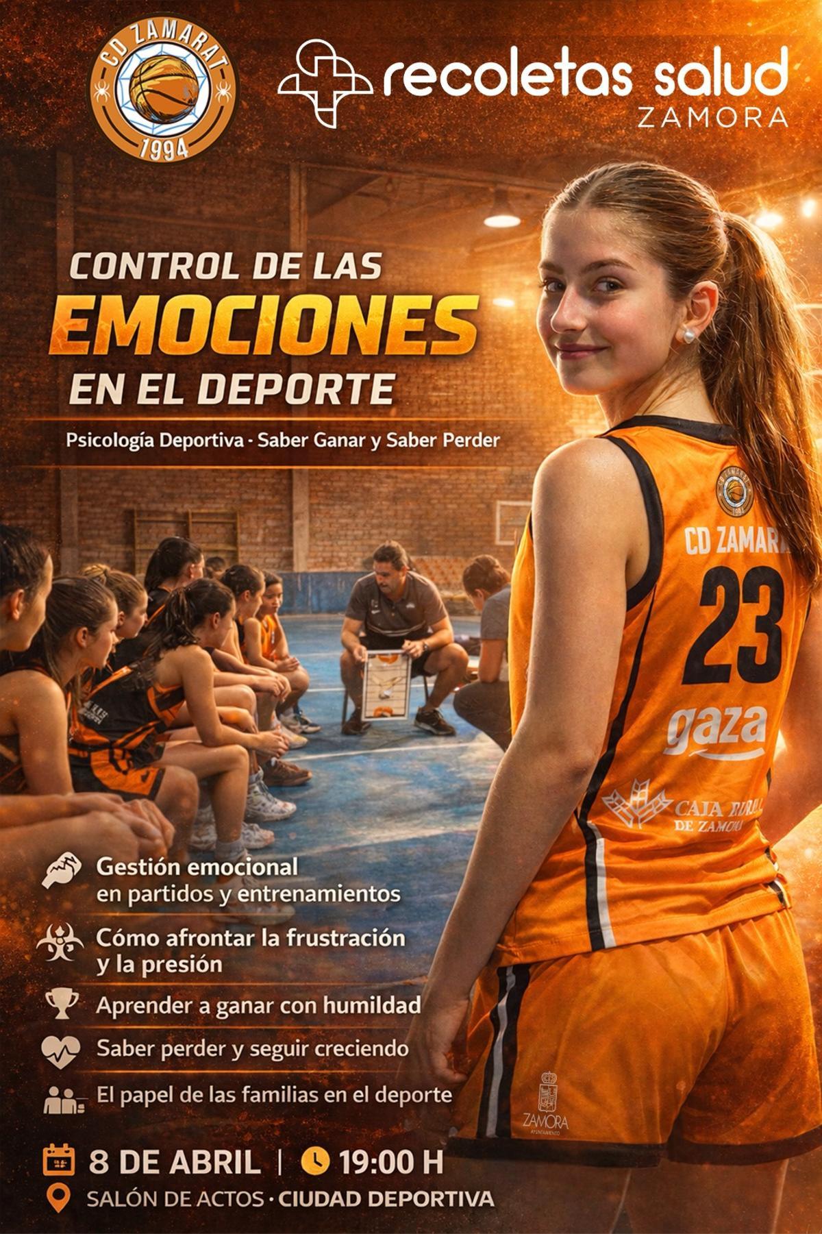 Cartel de la charla del Recoeltas Zamora sobre control de las emociones