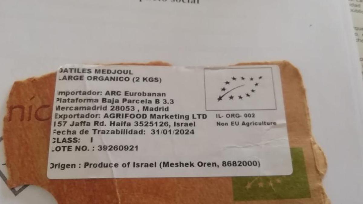 Imagen de una etiqueta de producto israeli.