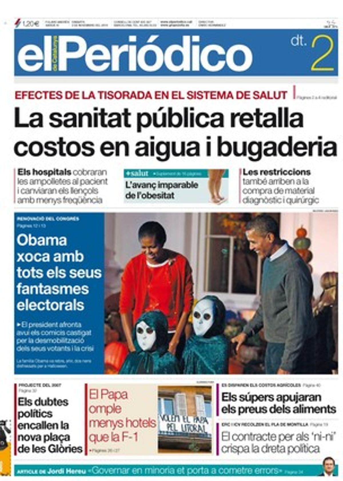 EL PERIÓDICO destaca a dins, a més, que el PNB sospita que ETA vol mantenir la carta de la violència; que les teràpies per a maltractadors redueixen la reincidència al 8% a Catalunya; que els dubtes dels partits demoren el naixement de les noves Glòries barcelonines; una entrevista a Ferran Soriano, president de Spanair --Aerolínies que es vanten de ser privades van rebre abans ajudes--; que la FED injectarà de nous diners a l’economia dels EUA, i que Alemanya estudiarà que la renda es declari cada dos anys. Ressalta les expectatives de Julià Márquez, pare del líder del Mundial de 125cc --Em guardo les llàgrimes--; la sortida a la venda d’un disc de duos de Ray Davies; el concert de Nils Lofgren a Berga; l’èxit del 16è Saló del Manga, que ahir va acabar a Barcelona, i, finalment, presenta la jove Emma Stone, la nova reina de la comèdia a Hollywood. També ofereix el quadern mensual ’+Salut’.