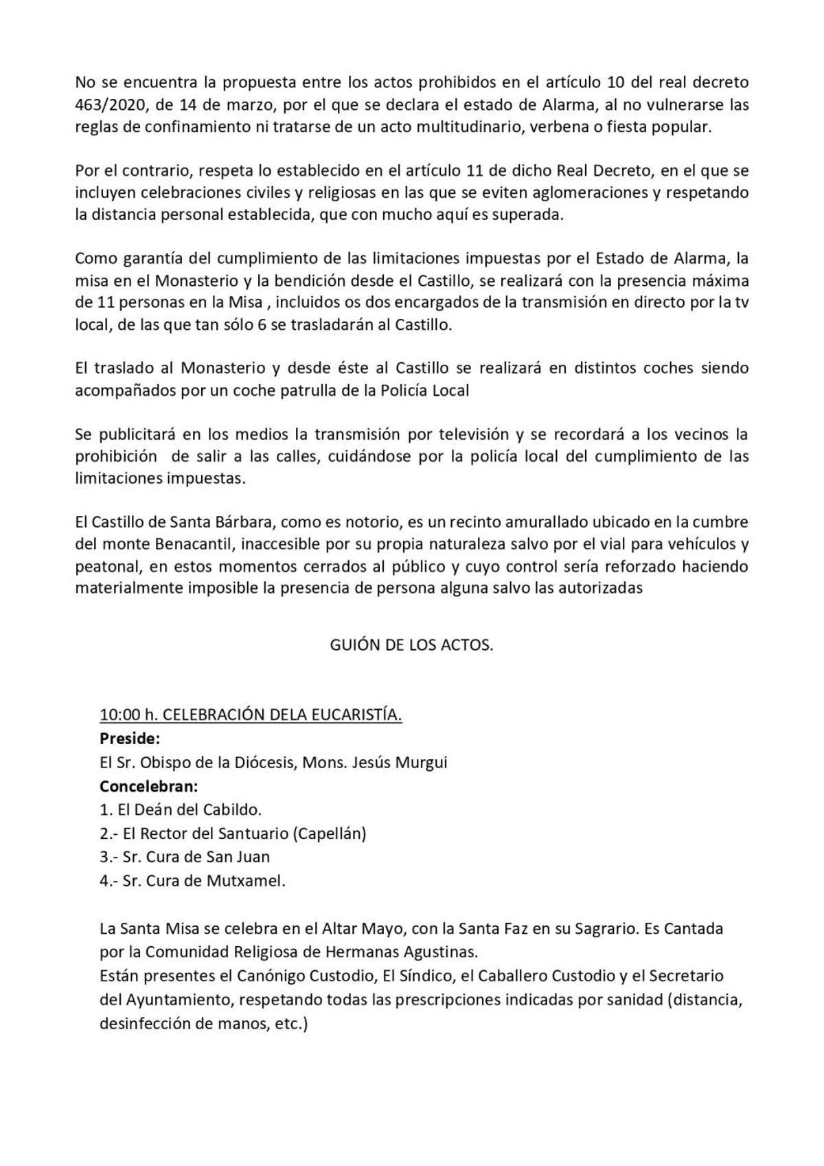 Coronavirus en Alicante: La Subdelegación del Gobierno deniega la salida extraordinaria de la Santa Faz