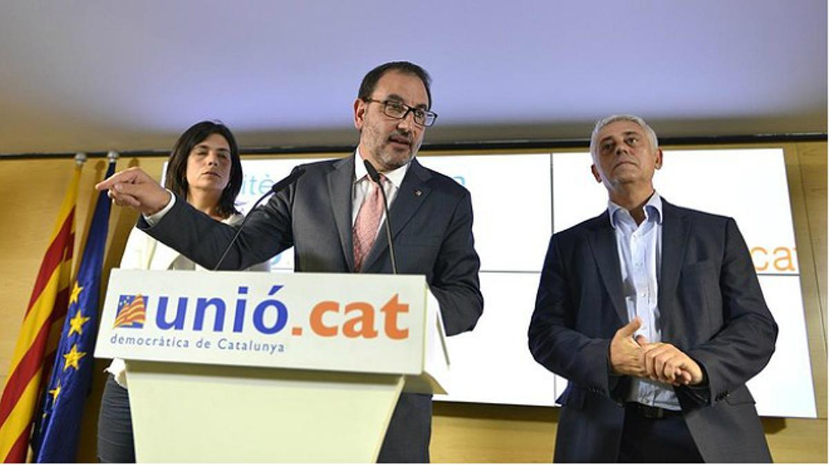 El secretari general d’Unió, Ramon Espadaler, intervé en la roda de premsa després de la cumbre del partit, aquest dimecres, 17 de juny.