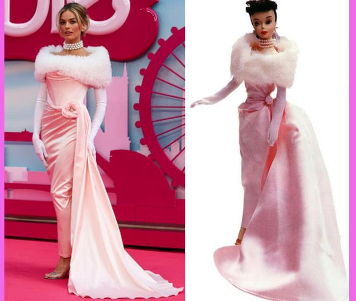 Robbie, en la 'premiere' de Londres, con una versión del vestido de 'Barbie Noche Encantada de 1960' realizada por la firma Vivienne Westwood.