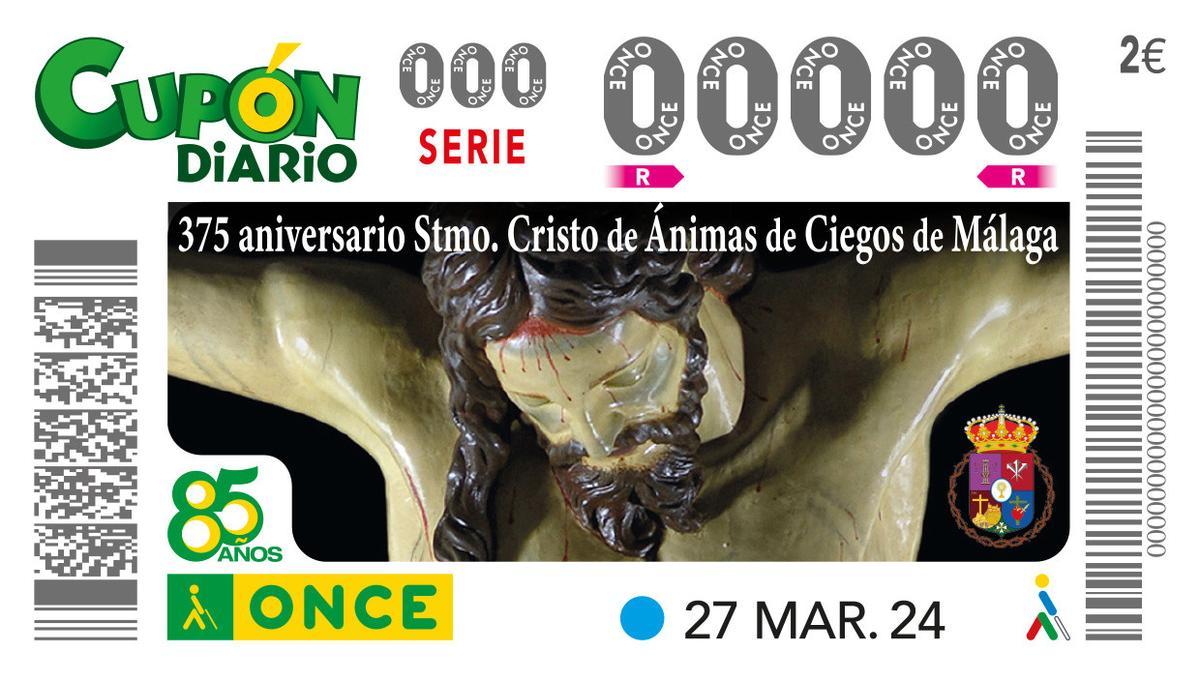 Cupón del 27 de marzo, dedicado al 375 Aniversario del Santísimo Cristo de Ánimas de Ciegos de Málaga