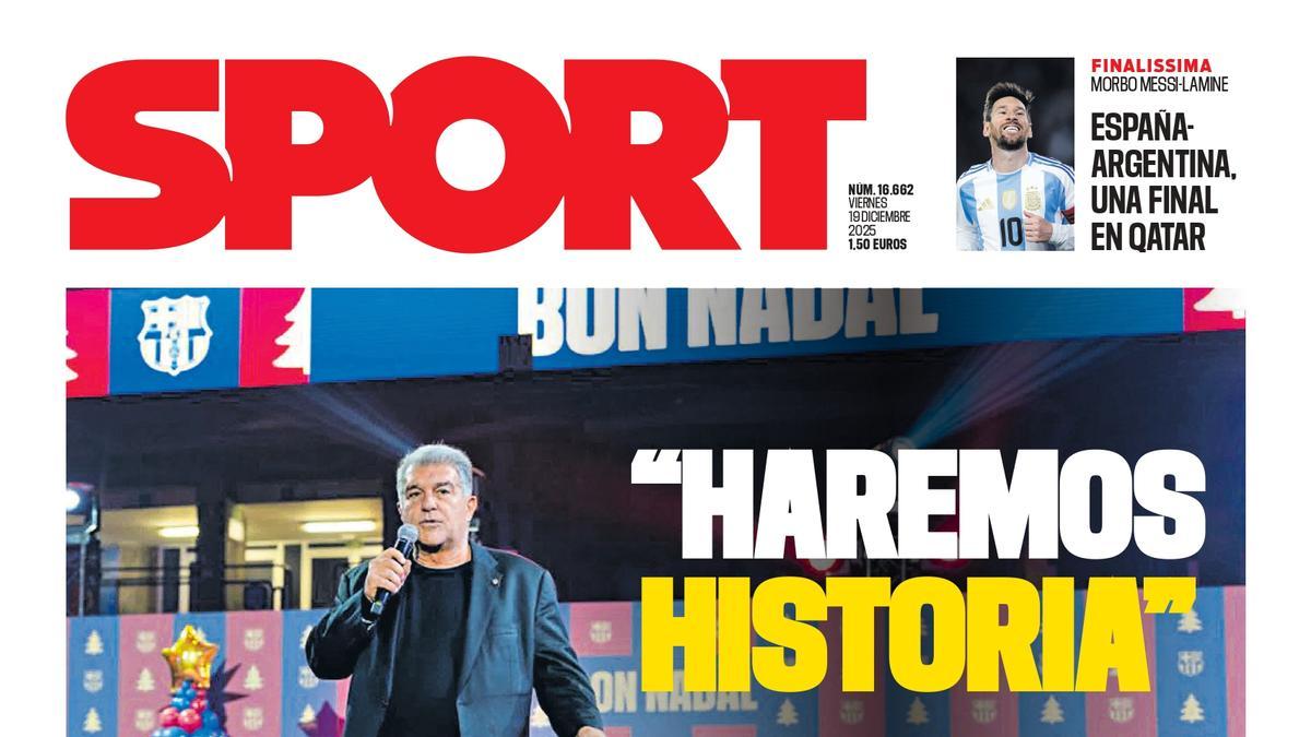 Esta es la portada de SPORT de hoy viernes, 19 de diciembre de 2025