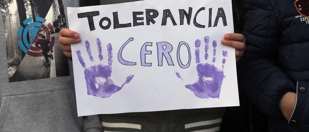 Un manifestante sostiene una pancarta que exige tolerancia cero con la violencia machista.