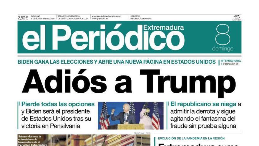 Esta es la portada de EL PERIÓDICO EXTREMADURA correspondiente al día 8 de noviembre del 2020