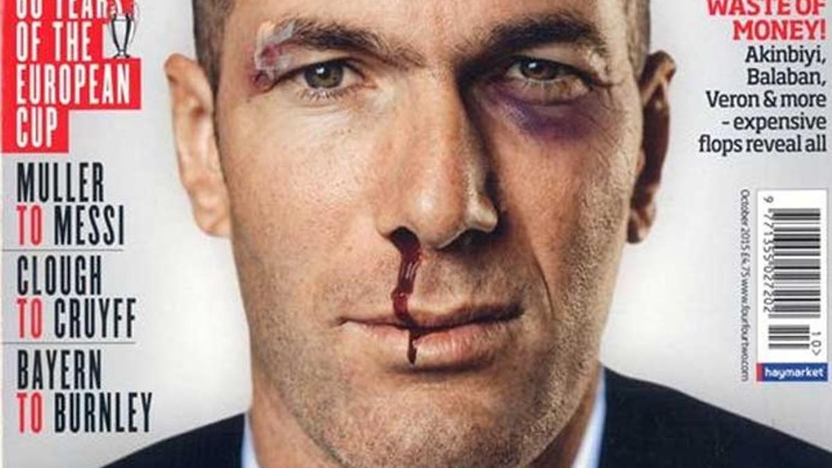 Zidane con la cara marcada en la portada de la revista FourFourTwo