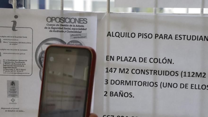 Imagen de archivo de un anuncio de alquiler de pisos para estudiantes colocado en una de las facultades de la Universidad de Córdoba.