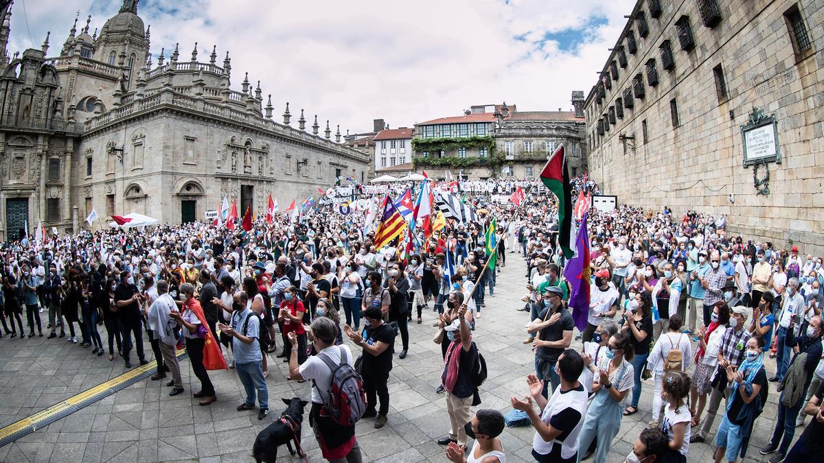 Imaxe da praza da Quintana, en Santiago, durante o acto do BNG.