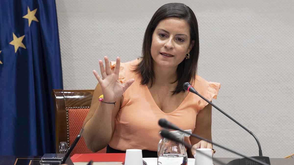 La consejera de Turismo, Yaiza Castilla, durante su comparecencia en el Parlamento de Canarias.