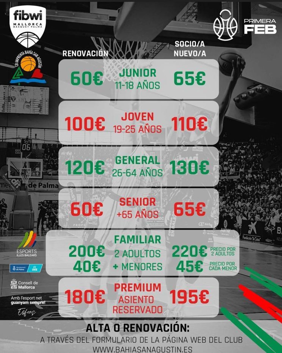 Los precios de la nuecva campaña de aboandos del Fibwi Palma
