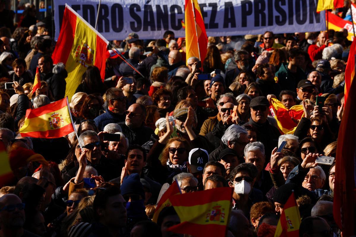 People protest against the government of Spanish Prime Minister Pedro Sanchez in Madrid