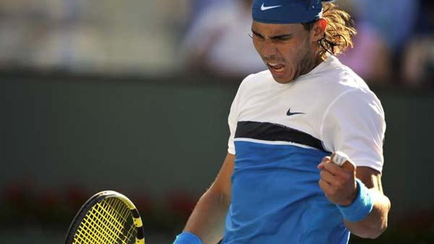 Rafa Nadal celebra una de las victorias logradas en Indian Wells, el primer &quot;súper nueve&quot; del año