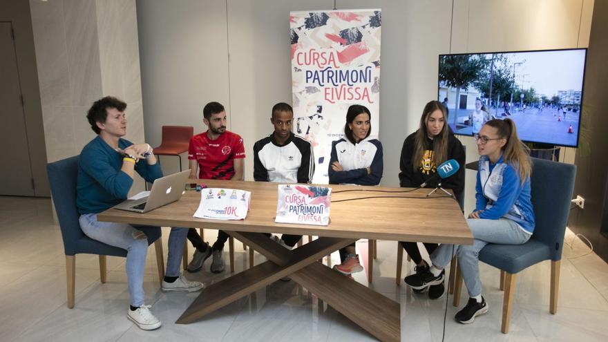 Juan Carlos Higuero y algunos de los atletas de elite invitados a la Cursa Patrimoni, ayer durante la presentación de los deportistas. | VICENT MARÍ