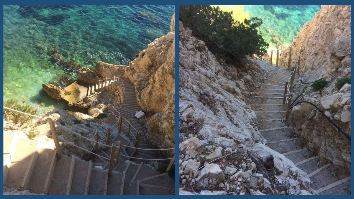 La escalera ilegal que construyó Borriello para acceder a la playa