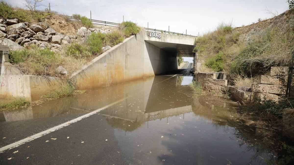 La carretera MA-3131 en Algaida, cerrada por las inundaciones