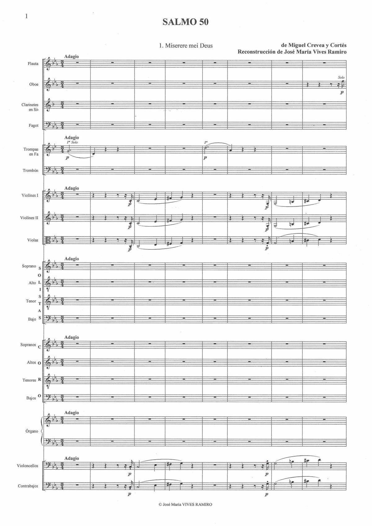 Partitura del "Miserere" de Miguel Crevea reconstruida por José María Vives