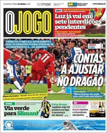 Portada O JOGO miércoles 10 de abril 2019