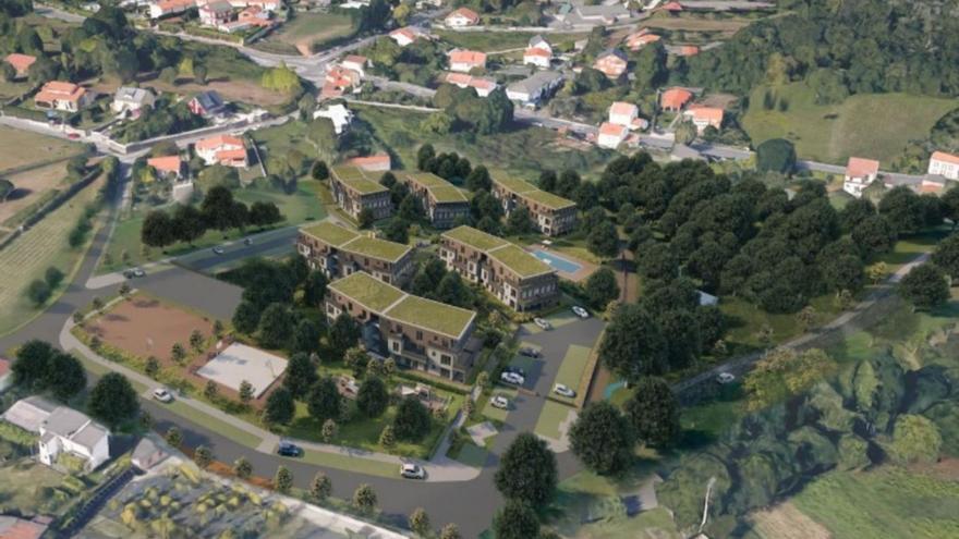 Imagen virtual de la urbanización proyectada en un sector entre la iglesia de Ouces y la AC-162. |   // LOC