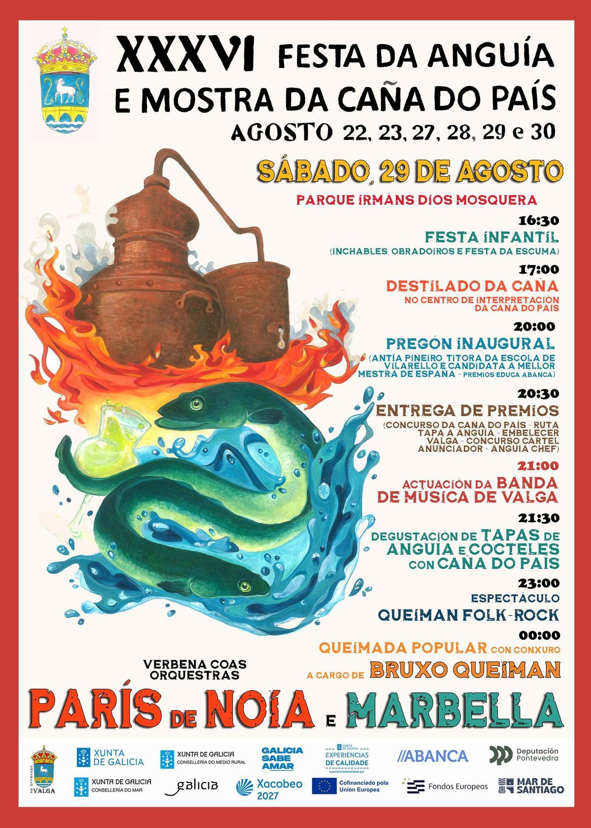 Cartel da Festa da Anguía e Mostra de Caña do País, de Valga.