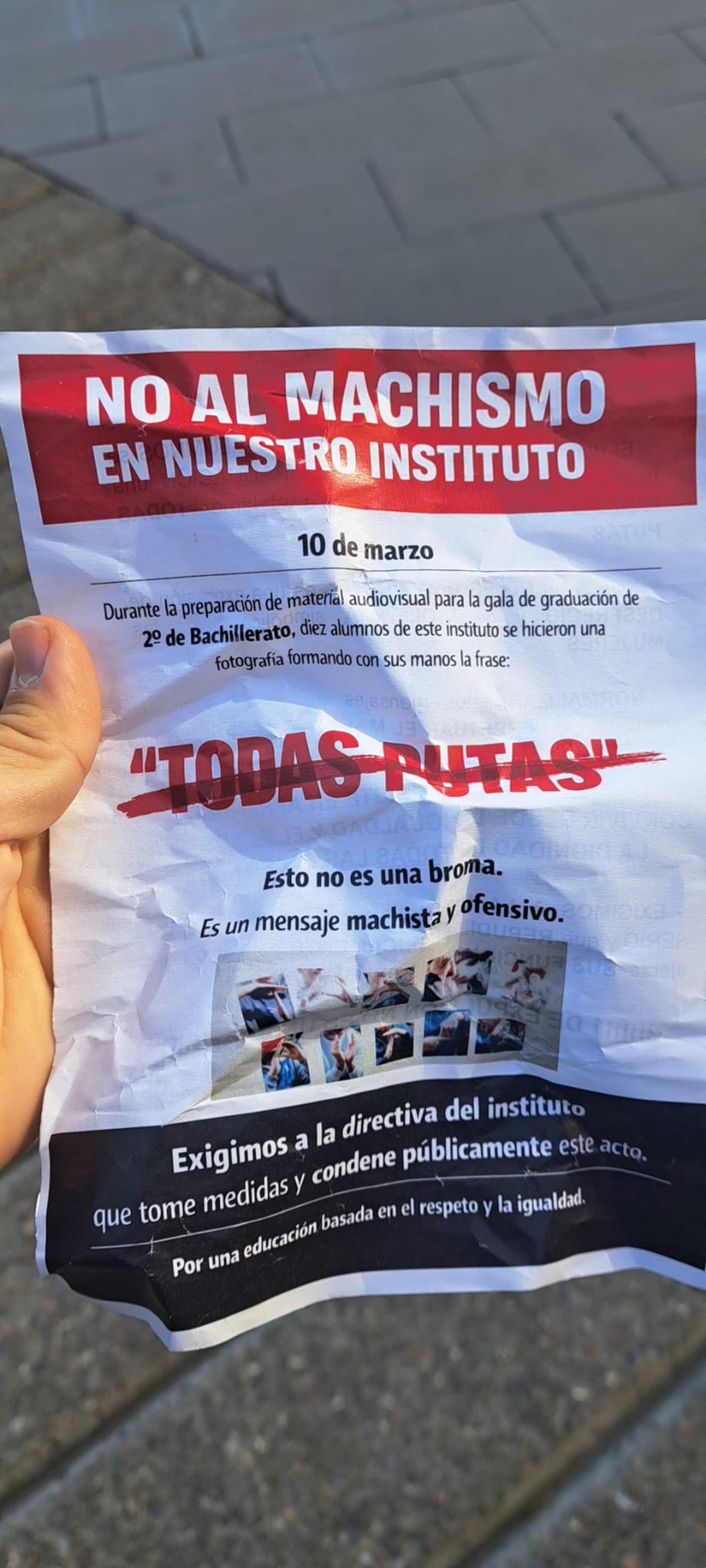 Cartel completo contra los hechos machistas sucedidos esta semana el IES Goya.