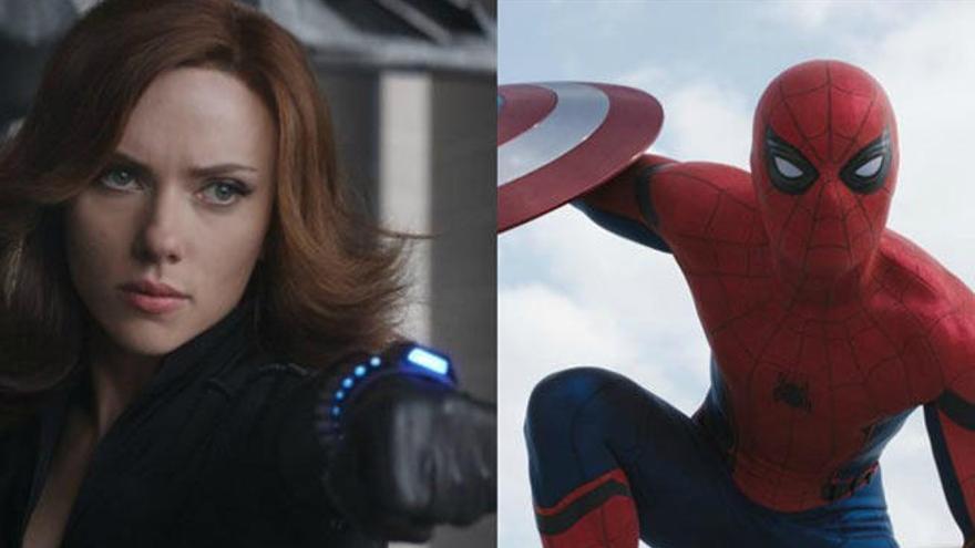 Scarlett Johanson y Tom Holland, caracterizado de Spiderman.