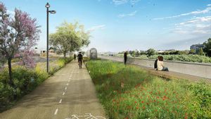 Recreación del futuro parque lineal que se proyecta en un lateral sobre el parque fluvial del río Besòs.