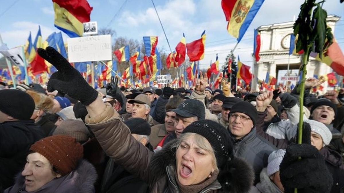 Manifestación contra el gobierno en Chisinau, Moldavia.