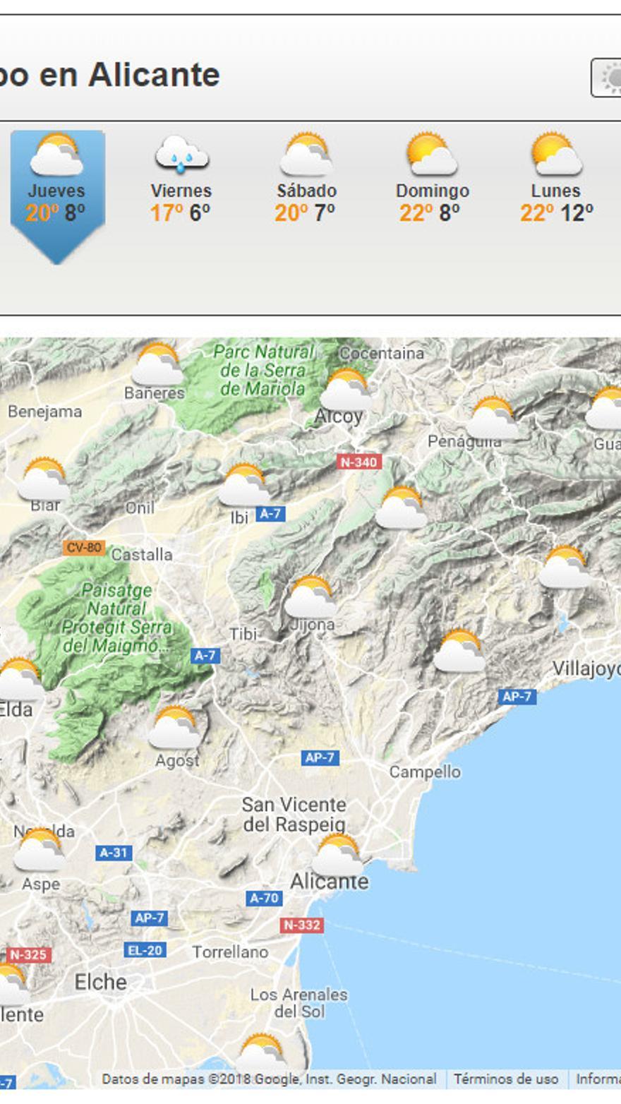 El tiempo en Alicante: Meteorología prevé un 5% de probabilidad de lluvia a  primera hora y 80% a mediodía durante la Santa Faz 2018