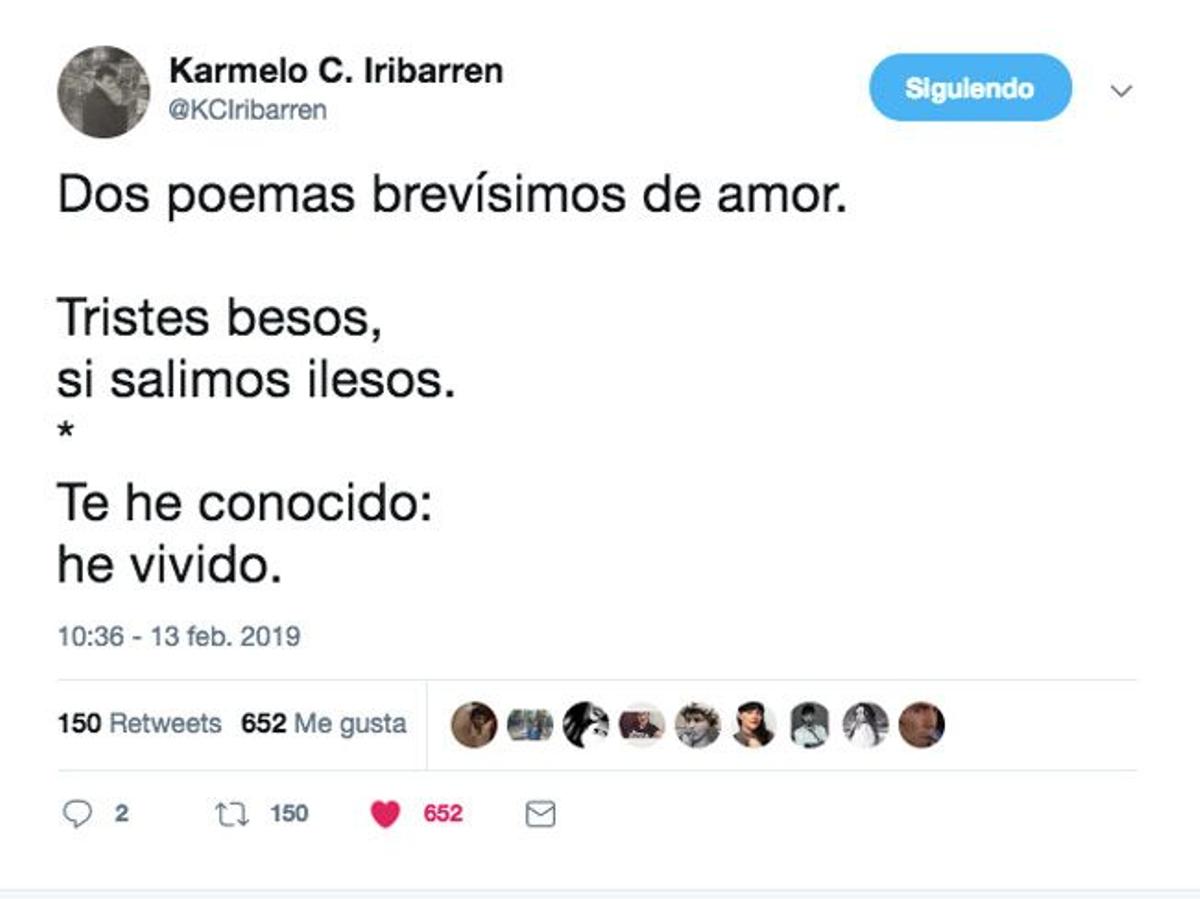 San Valentín: dos poemas brevísimos de Karmelo C. Iribarren