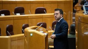 El presidente de la Generalitat de Catalunya, Pere Aragonès, interviene durante la reunión de la Comisión General de las Comunidades Autónomas, en el Senado, a 8 de abril de 2024, en Madrid (España). La reunión de la Comisión General de las Comunidades Au