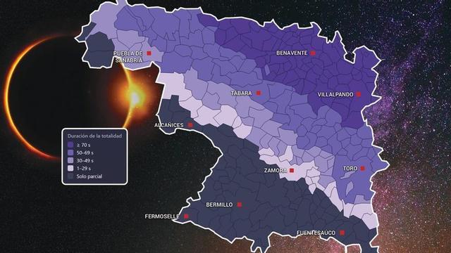 En el suroeste no se llegará a ver el eclipse total, mientras que en el noroeste es donde más duración tendrá.