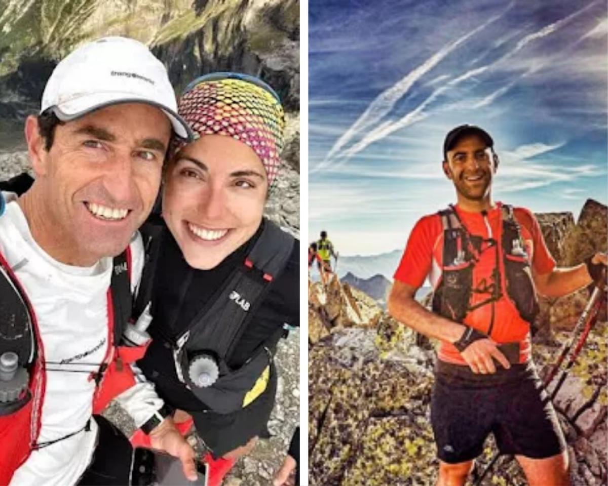 Jorge García-Dihinx, Natalia Román y Eneko Arrastua, en unas fotos del blog del médico aragonés (izquierda) y de la cuenta de Instagram del Grupo de Corredores de Montaña del irunés (derecha)