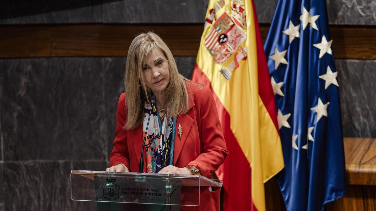 La presidenta del Tribunal Supremo y del Consejo General del Poder Judicial, Isabel Perelló, durante el acto de entrega de los XIX Premios anuales del Observatorio contra la Violencia Doméstica y de Género, en el Consejo General del Poder Judicial (CGPJ)