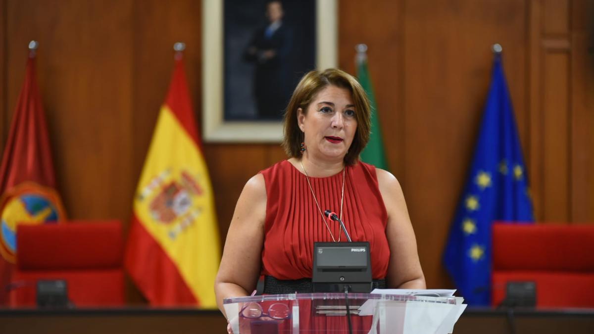 La teniente de alcalde de Servicios Sociales, Eva Contador, durante su comparecencia esta mañana