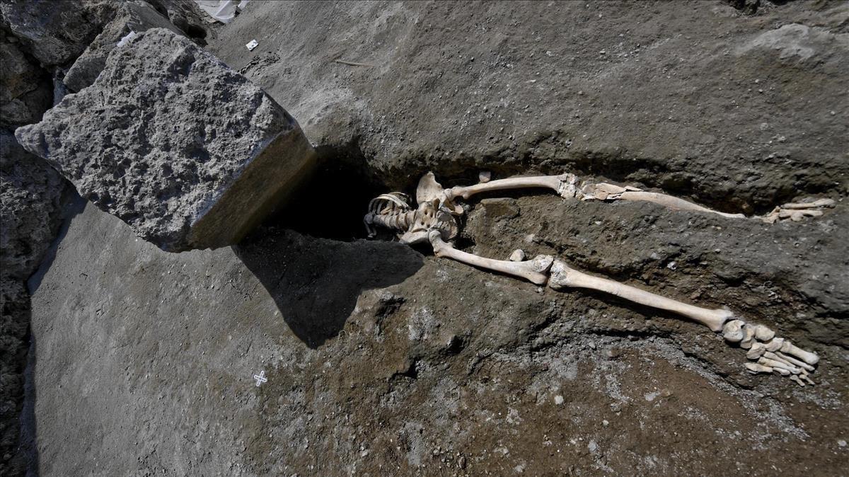 El esqueleto hallado en las ruinas de Pompeya. El esqueleto hallado en las ruinas de Pompeya.