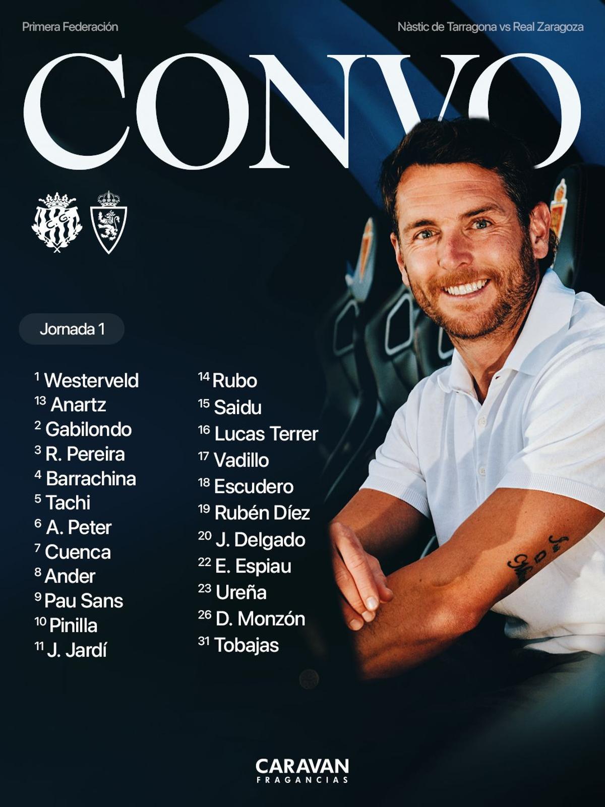 Lista de 23 convocados para el partido en tarragona ante el Nástic.
