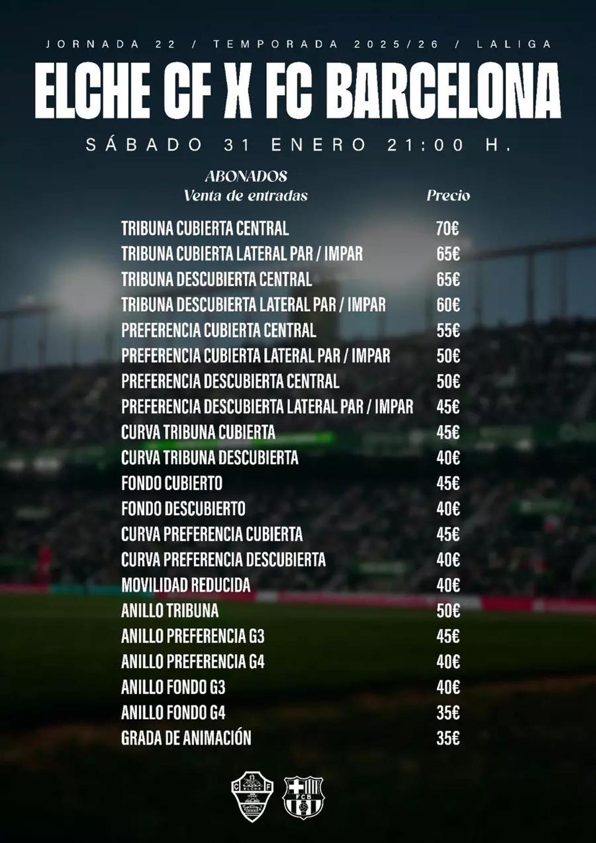 Cartel de las entradas para los abonados.