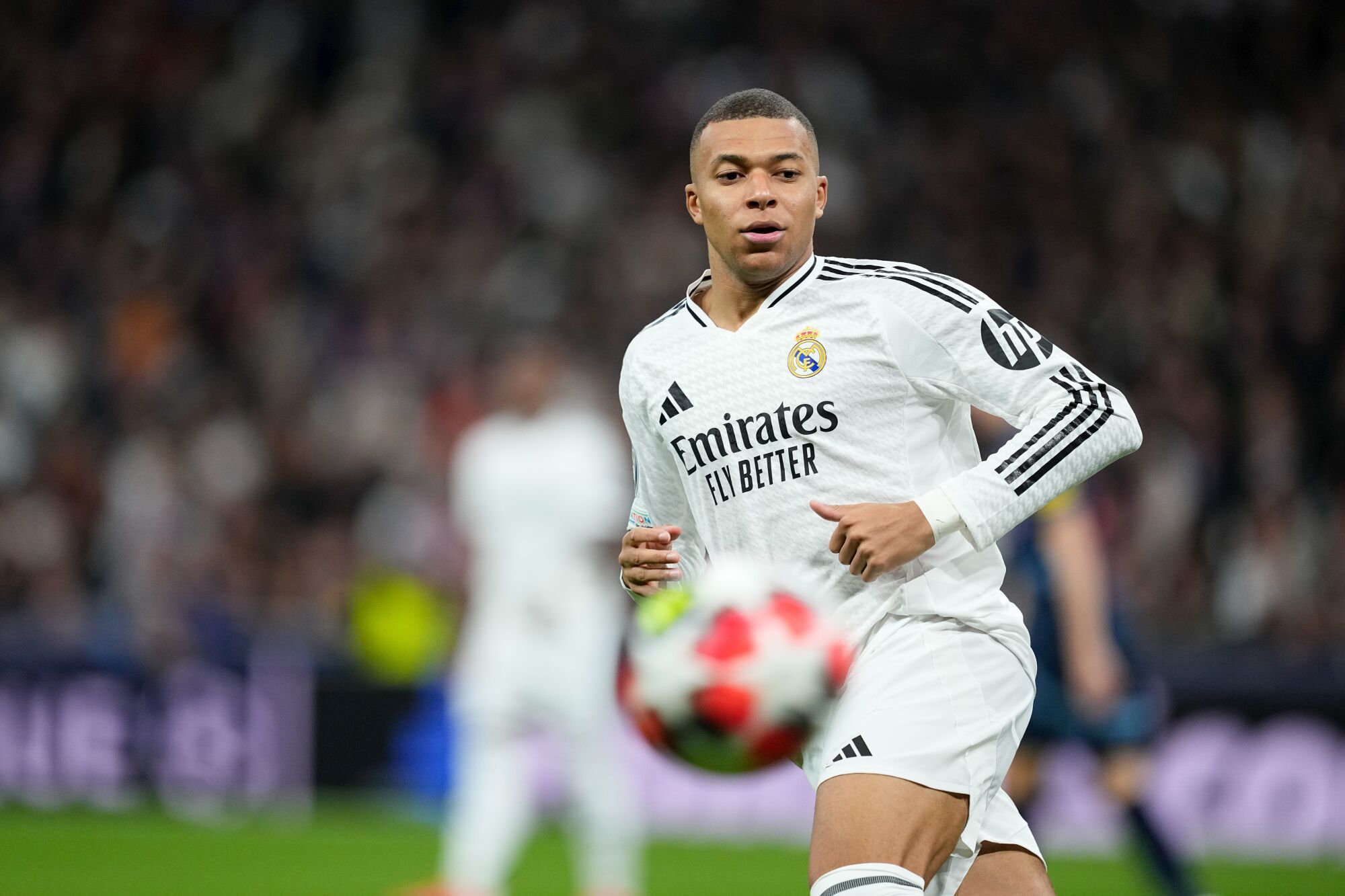 Kylian Mbappe of Real Madrid in action during the UEFA Champions League 2024/25 League Phase MD7 match between Real Madrid and RB Salzburg at Santiago Bernabeu stadium on January 22, 2025, in Madrid, Spain. AFP7 22/01/2025 ONLY FOR USE IN SPAIN. Oscar J. Barroso / AFP7 / Europa Press;2025;SOCCER;SPAIN;SPORT;ZSOCCER;ZSPORT;Real Madrid v RB Salzburg - UEFA Champions League 2024/25 League Phase MD7;
