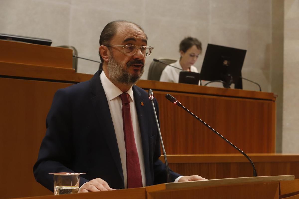 Lambán, durante su comparecencia de este jueves.