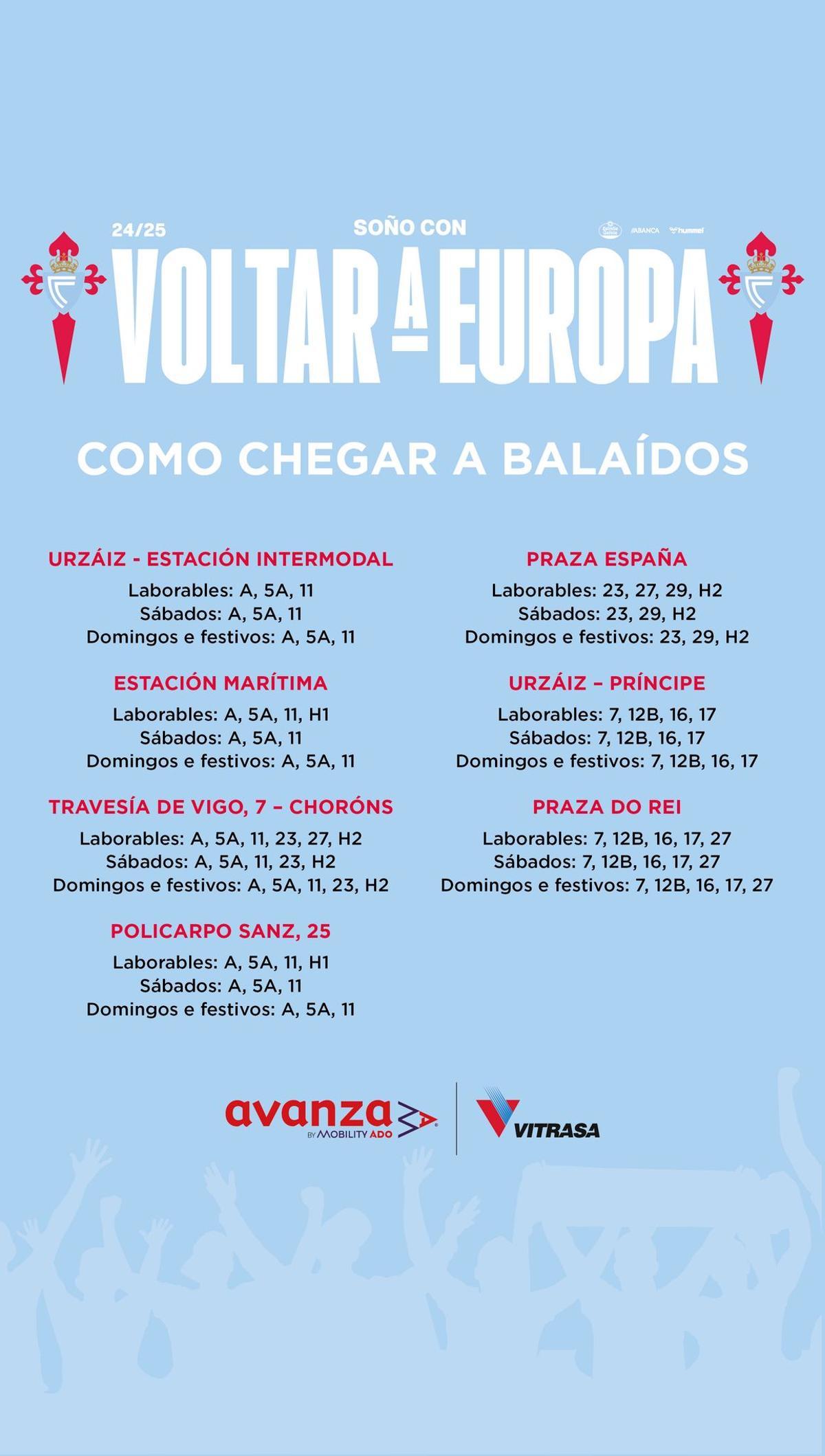 Líneas de Vitrasa para llegar al estadio de Balaídos
