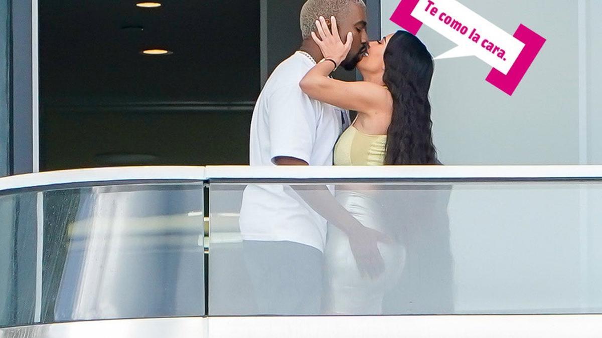 Kanye West y Kim Kardashian besándose en Miami