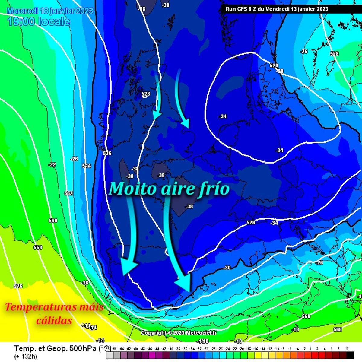 Mapa del frío compartido por el experto David Domínguez