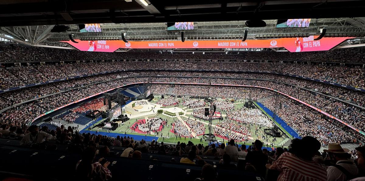 Madrid. 08.06.2026. Encuentro multitudinario del Papa León XIV con la comunidad diocesana en el Santiago Bernabéu.