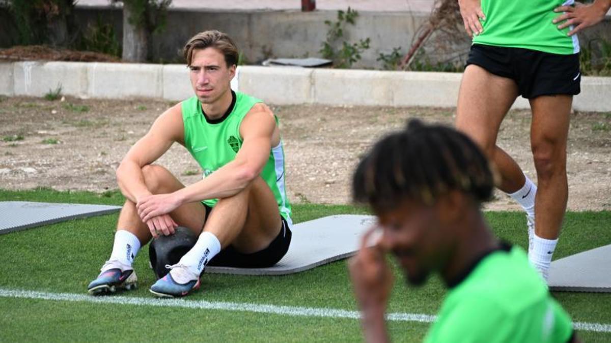 Affengruber, pensativo, durante un entrenamiento de la temporada pasada