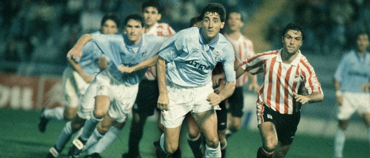 Patxi Salinas jugando con la camiseta del Celta en un partido contra el Athletic de Bilbao de 1994 Patxi Salinas jugando con la camiseta del Celta en un partido contra el Athletic de Bilbao de 1994