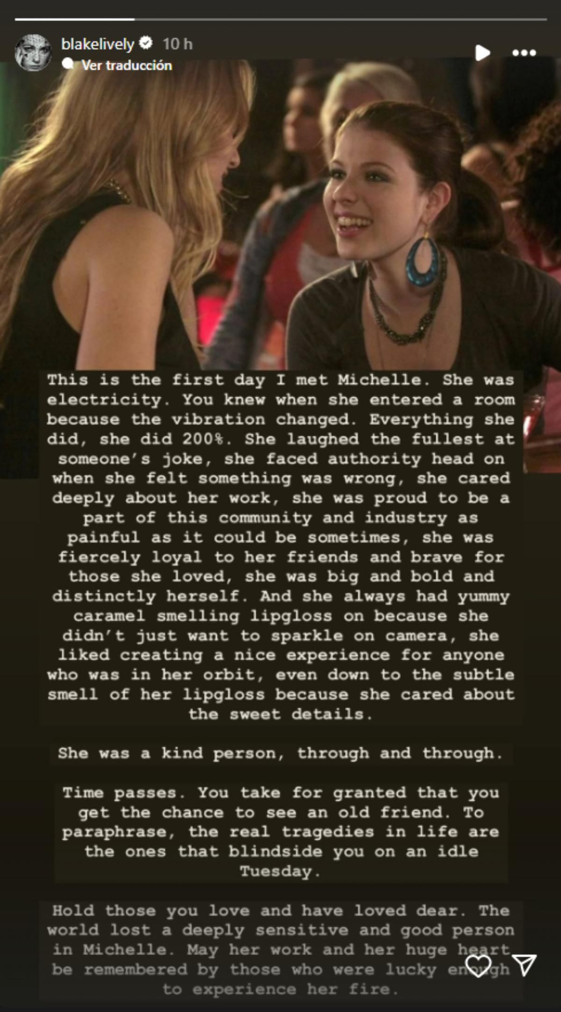 Blake Lively se despide de Michelle Trachtenberg