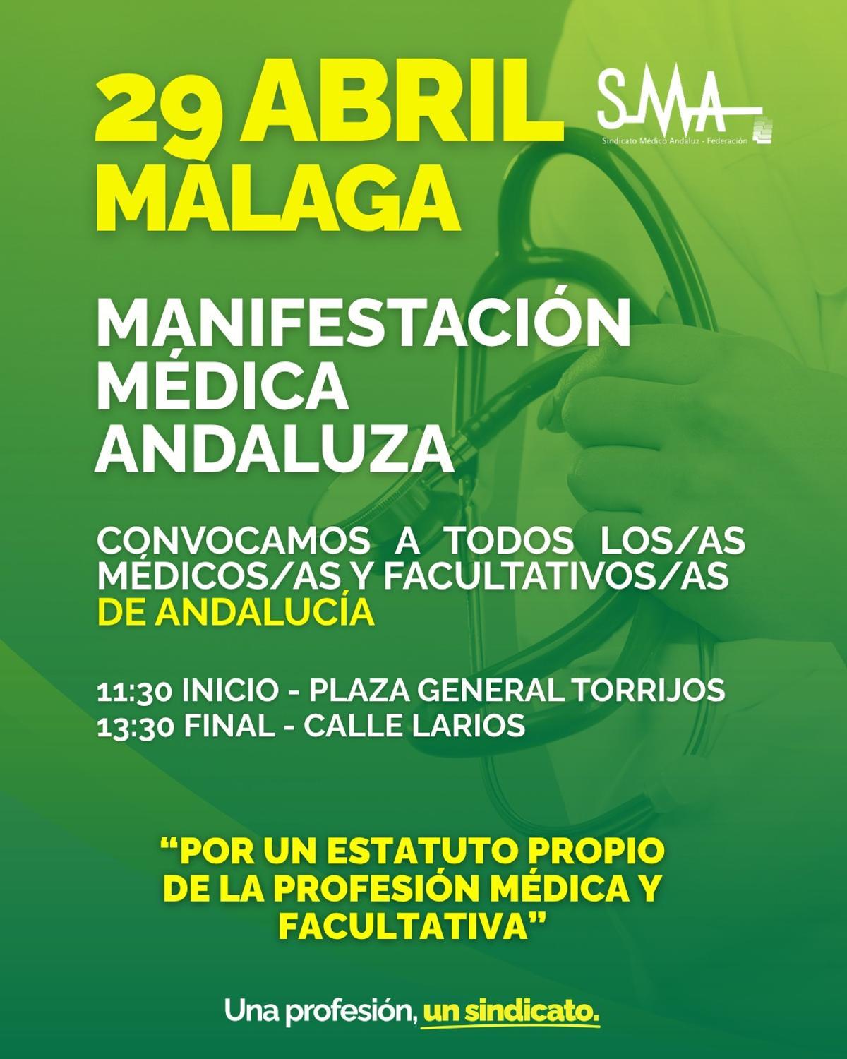 Cartel del SMA de la manifestación en Málaga.